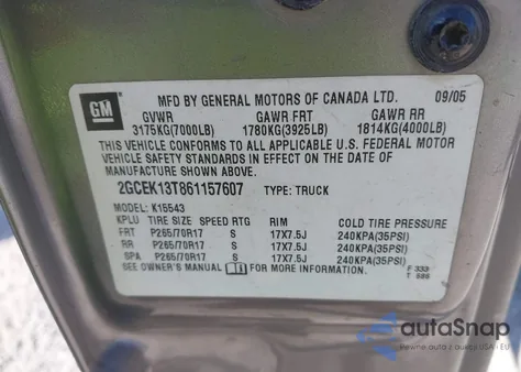 2006 Chevrolet Silverado 1500 Lt1 из США, поврежденный, VIN 2GCEK13T861157607